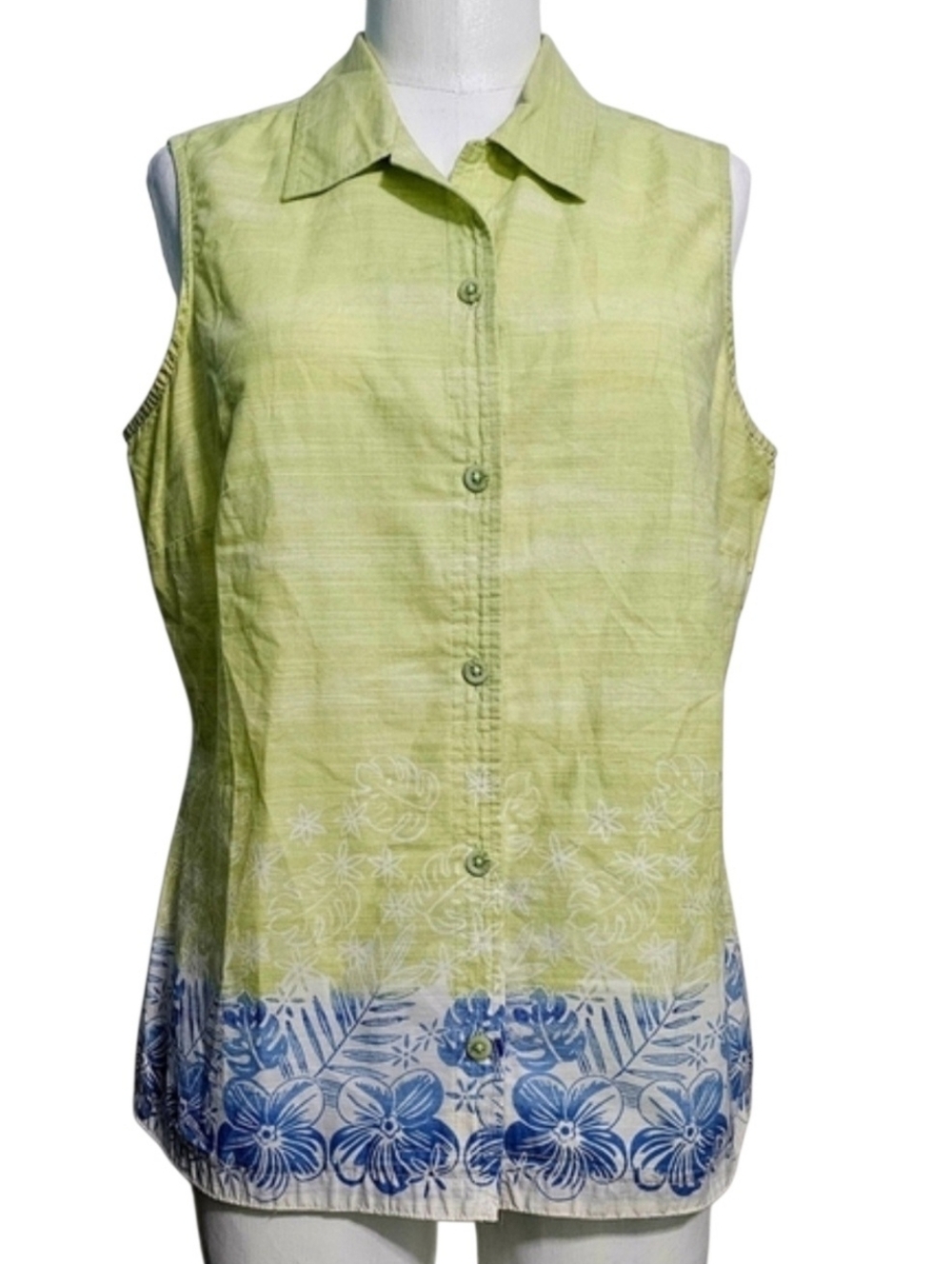 Columbia Women's Cotton Sleeveless Button-Up Resortwear Coastal Tank Top Sz L